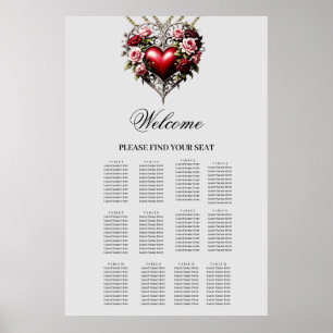 Poster Coração gótico nobre com flores