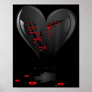 Poster Coração Gótico Preto Sangrando Cortado Aberto Queb