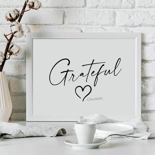 Poster Coração Grateful | Seu nome - Script de tinta míni (Criador carregado)