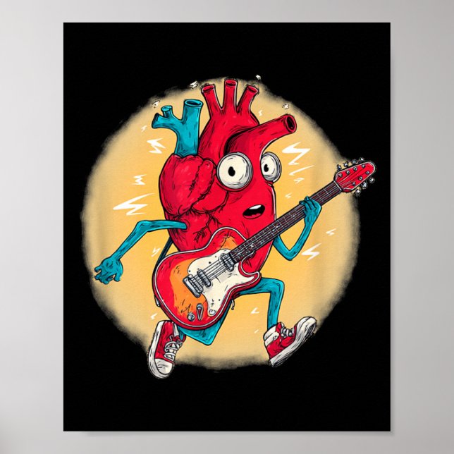 Poster Coração Incrível Balançando com Batida e Guitarra (Frente)