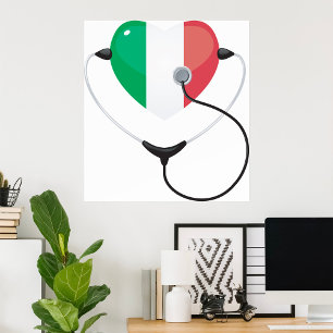 Poster Coração Italiano com Estetoscópio Saúde