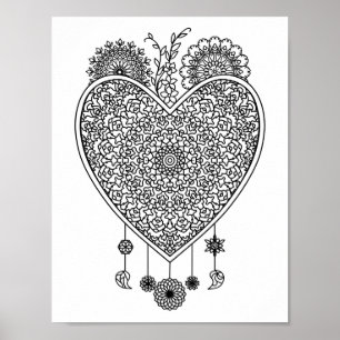 Poster Coração, Mandala Adulto, Colorir Dodó Esta
