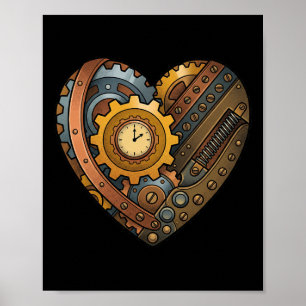 Poster Coração Mecânico Steampunk Com Engrenagens E Motiv