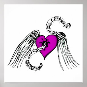 Poster Coração Música Rosa