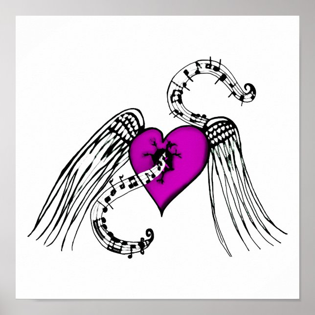 Poster Coração Música Rosa (Frente)
