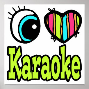 Póster Coração Olho Brilhante Eu Adoro Karaoke
