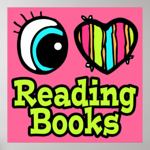 Poster Coração Olho Brilhante Eu Adoro Ler Livros