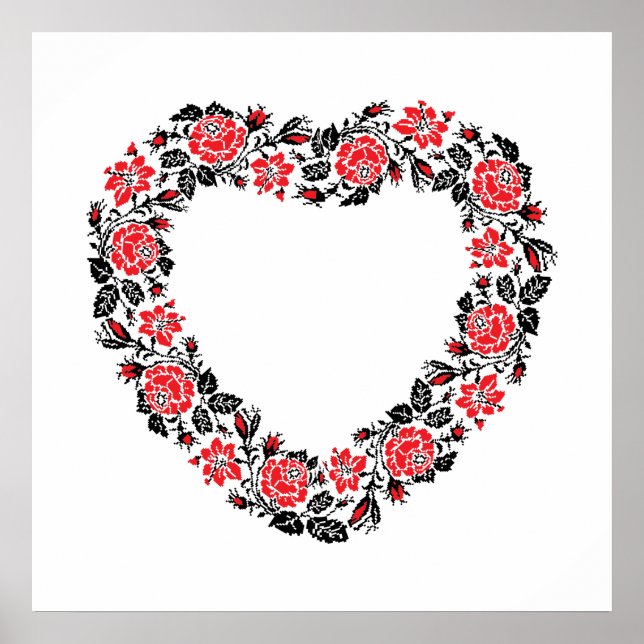 Poster Coração original de flores rosas vermelhas cruzes (Frente)
