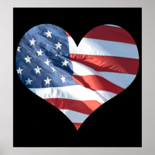 Póster Coração patriótico bandeira americana dada form