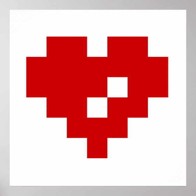 Poster Coração Pixel Amor de 8 Bits (Frente)