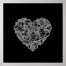 Coração Preto e Branco em Pedaços