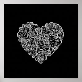 Poster Coração Preto e Branco em Pedaços