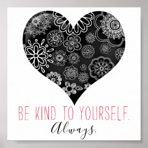 Poster Coração Preto Floral de Porte Girly Inspiracional