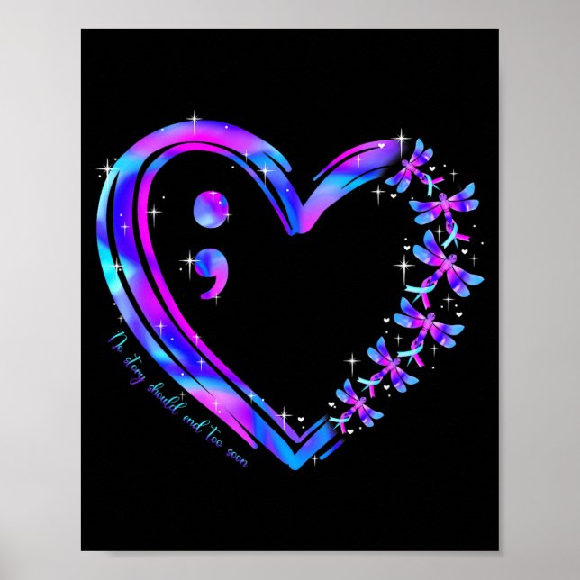 Poster Coração Roxo Azul Turquesa de Conscientização da P (Frente)