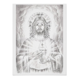 Póster Coração Sagrado de Jesus, Desenhado por Jenny McLa