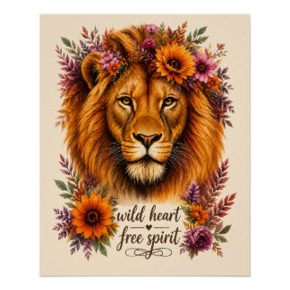 Póster Coração Selvagem Espírito Livre Arte Floral Boho L
