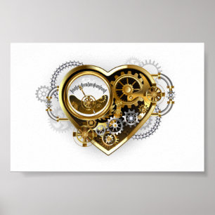 Poster Coração Steampunk com Manômetro