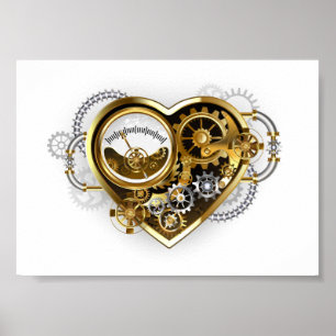 Poster Coração Steampunk com Manômetro