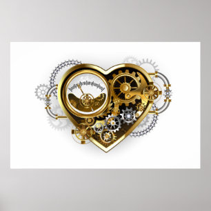 Poster Coração Steampunk com Manômetro