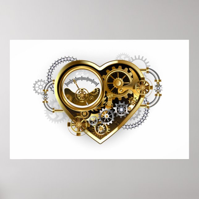 Poster Coração Steampunk com Manômetro (Frente)