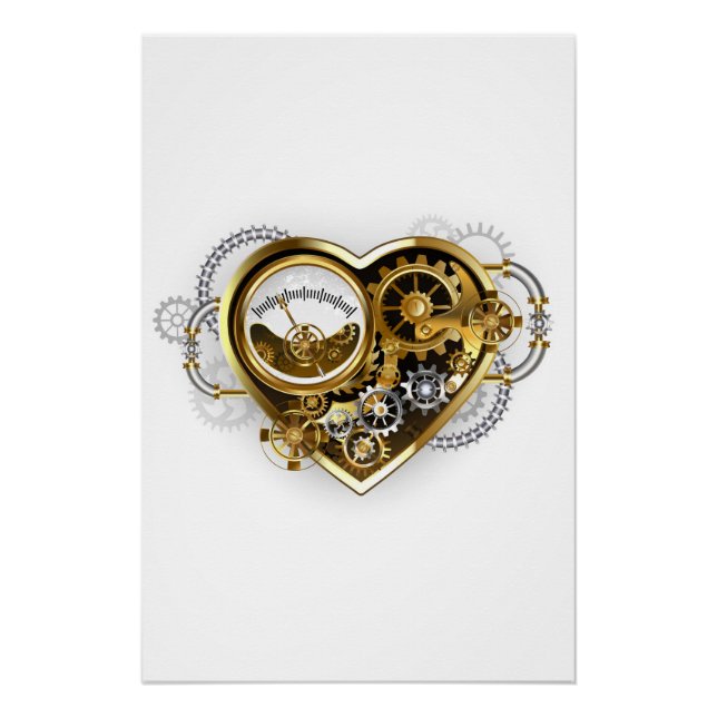 Póster Coração Steampunk com Manômetro (Frente)