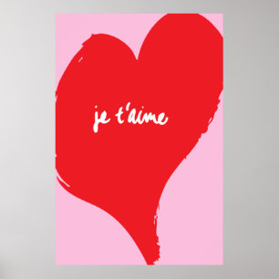 Poster Coração vermelha com je t’aime-text sobre fundo ro