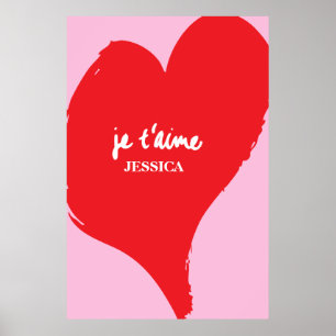 Poster Coração vermelha com je t’aime-text sobre fundo ro