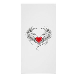 Póster Coração Vermelho Anjo com asas