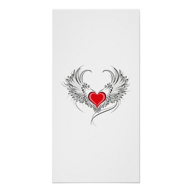 Póster Coração Vermelho Anjo com asas (Frente)
