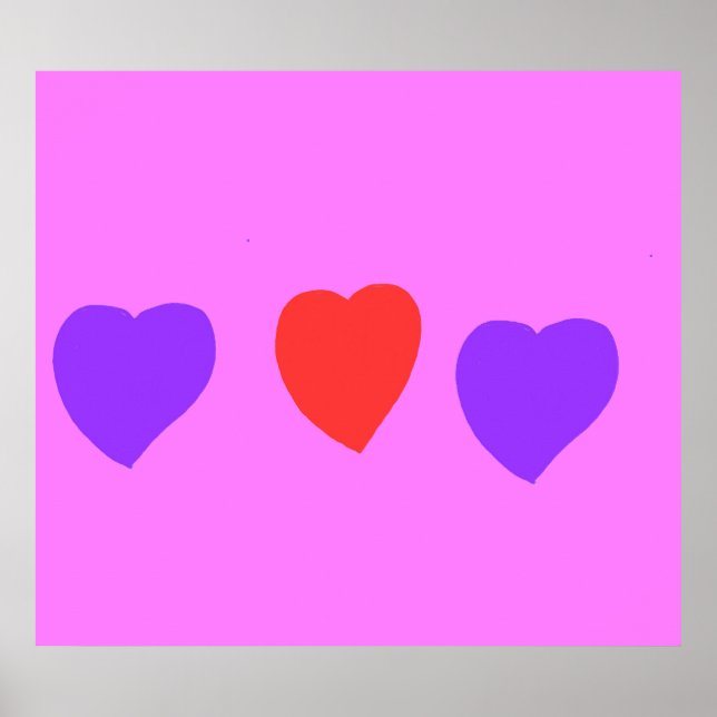 Poster Coração Vermelho com Corações Roxos em Rosa (Frente)