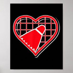 Poster Coração Vermelho de Badminton Para Amantes de Badm