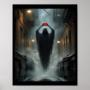 Poster Coração vermelho fantasmagórico mãos rosto assusta