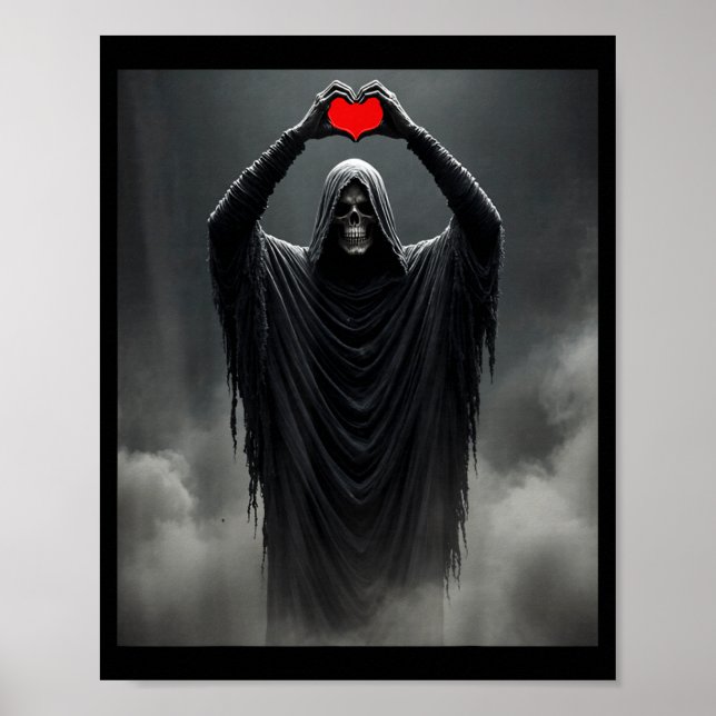Poster Coração vermelho fantasmagórico mãos rosto assusta (Frente)