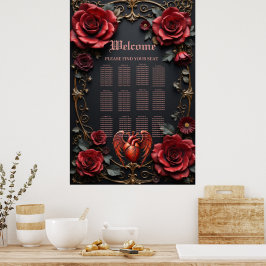 Poster Coração vermelho gótico com Rosas - Romântico escu