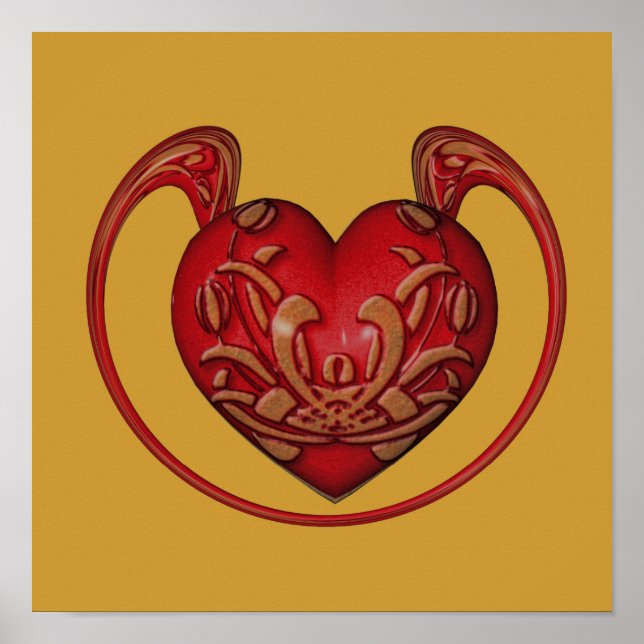 Póster Coração Vermelho Ornamentado (Frente)