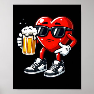 Poster Coração Vermelho Segurando Caneca de Cerveja Dia d