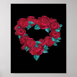 Poster Coração Vintage Com Rosas vermelhas Para Romance E