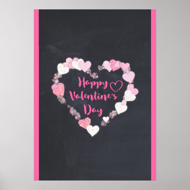 Poster Corações cor-de-rosa com feliz dia de os namorados (Frente)