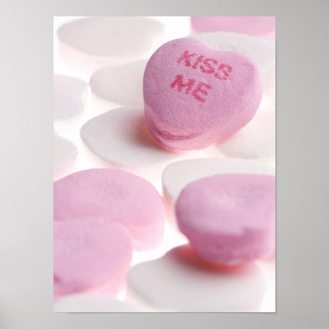 Poster Corações Cor-de-Rosa e Doces Brancos Beijam-me Mod (Frente)