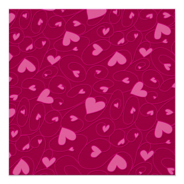 Póster Corações cor-de-rosa encaracolado (Frente)