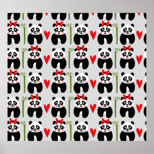 Poster Corações das Pandas Bonitas: Padrão Infantil