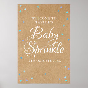Poster Corações de Amor Azul Boho Bem-vindo ao Bebê Menin