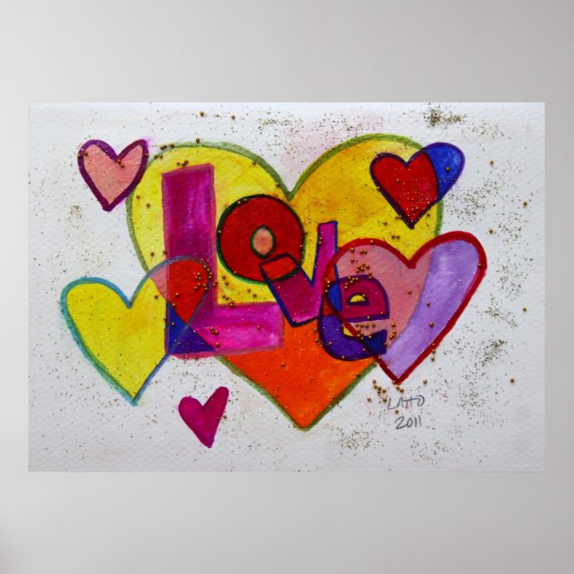 Poster Corações de Patchwork Amor Arte Pintura Cartaz Imp (Frente)