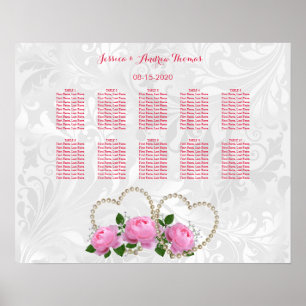 Poster Corações de Pérola & Rosas Casamento Damask