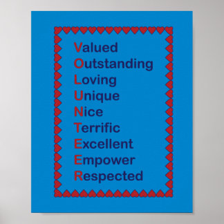 Poster Corações de Tipografia Vermelha e Azul-Voluntário