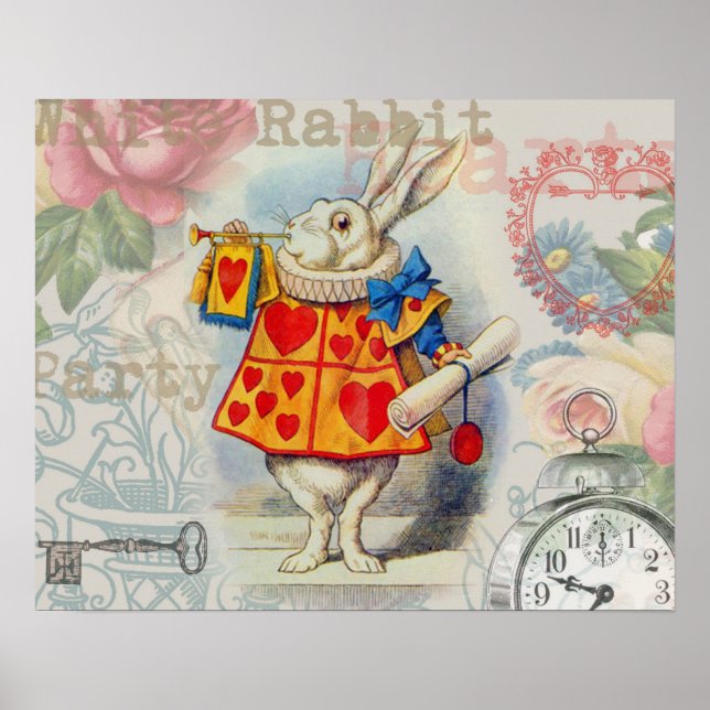 Poster Corações do Coelho Branco Alice Clássico (Frente)