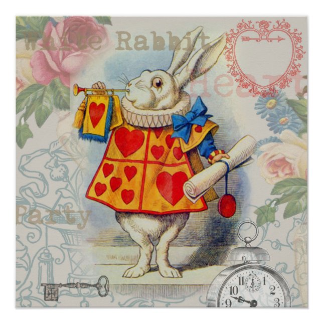 Póster Corações do Coelho Branco Alice Clássico (Frente)