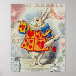 Poster Corações do Coelho Branco Alice Clássico