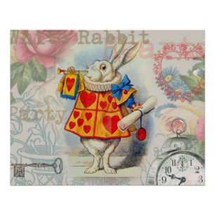 Póster Corações do Coelho Branco Alice Clássico