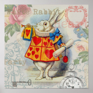 Poster Corações do Coelho Branco Alice Clássico